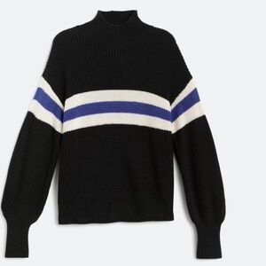 Sanctuary Black Sweater with Blue and White Stripes